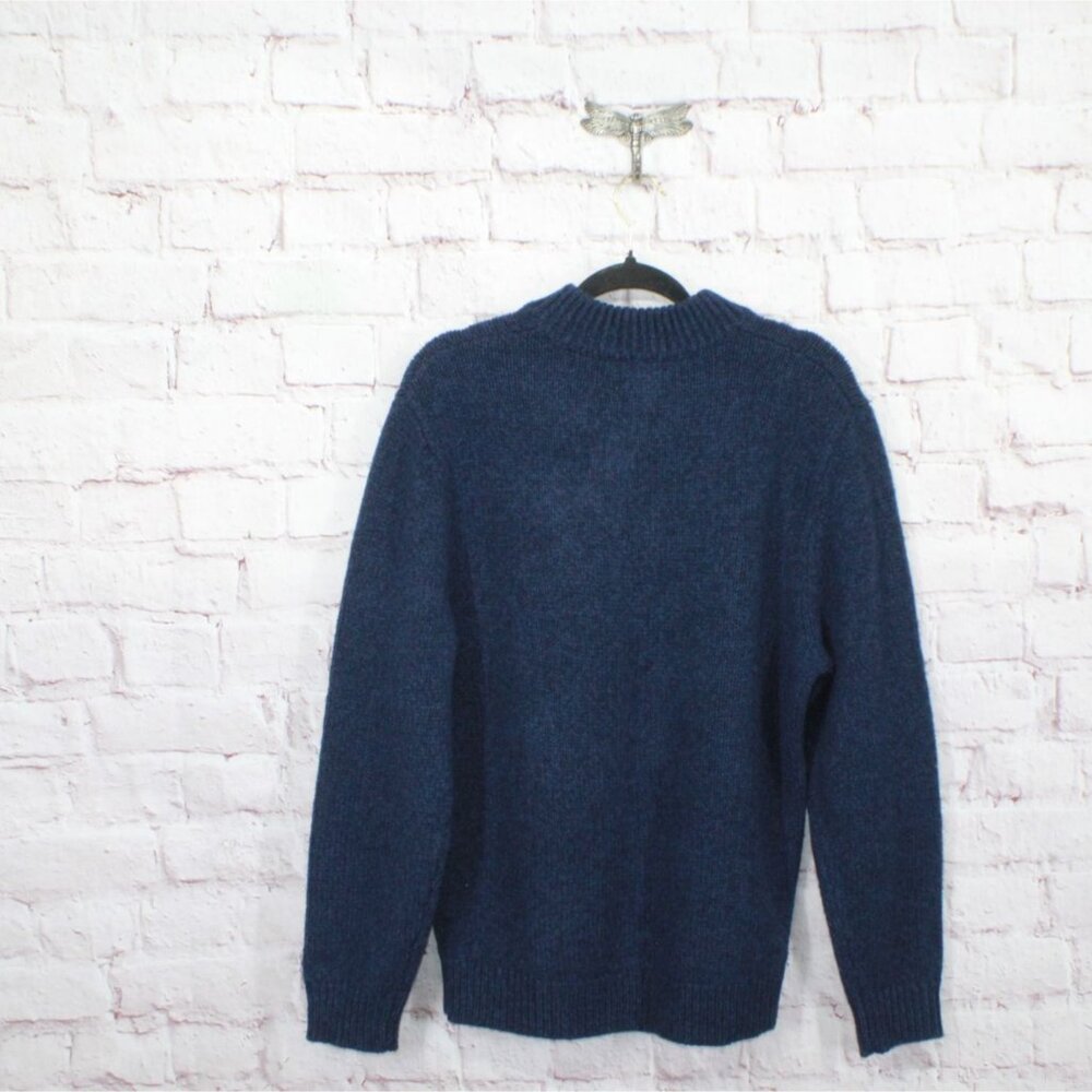 LL Bean Classic Ragg Wool Sweater Henley Nautical Navy Size Medium - Picture 5 of 10
